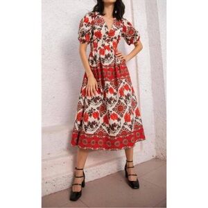 BEYOND BY VERA size large cotton bianca dress in atlas crimson boho prairie